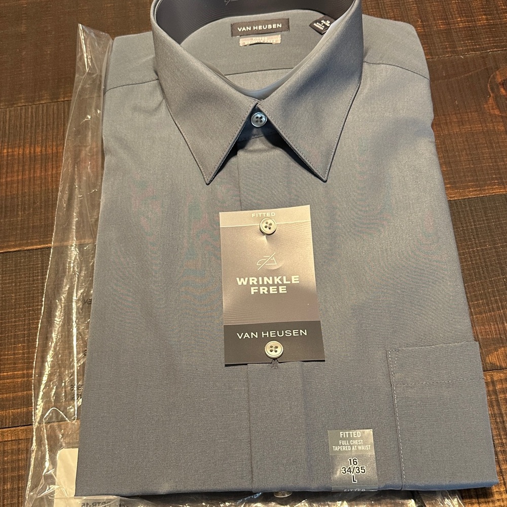 Van Heusen Men's Gray Fitted Dress Shirt L 34/35